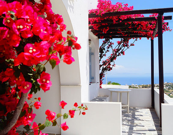 Terrace with sea view at Petali Village Hotel in Sifnos